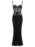 Black Women Sexy Strap Lace Fashion Bodycon Long Maxi Dress Celebrate Birthday Vacation Cocktail Outfit Vestido