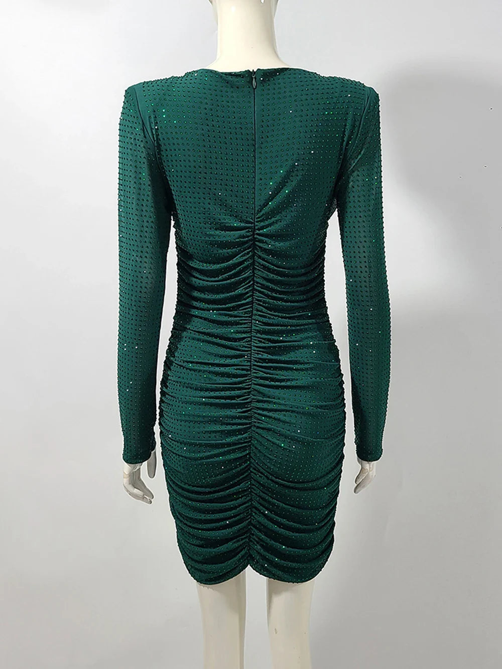Rhinestone Long Sleeve Sexy Mini Dress For Women Fashion Shawl Collar Bodycon Club Dress Elegant Female Party Clothes