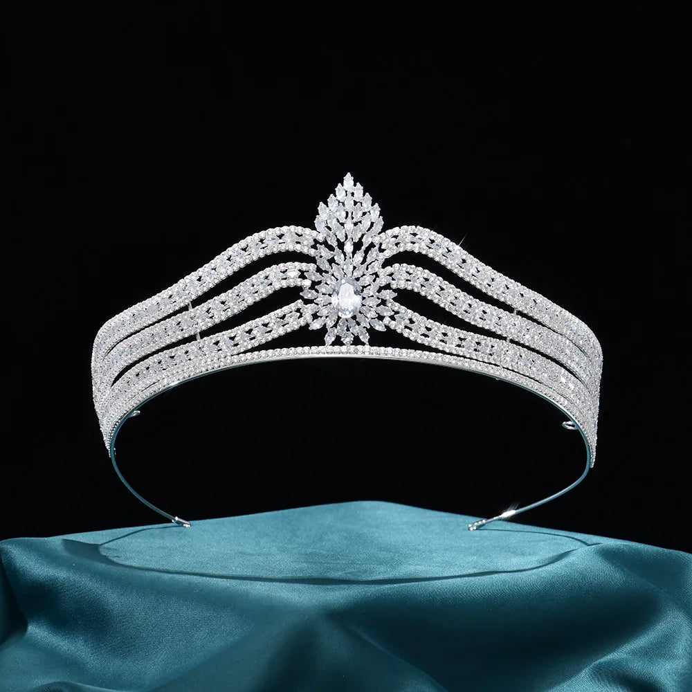 Wedding Hair Accessories Cubic Zirconia Tiaras and Crowns Zircon Headpiece For Brides Women Pageant Prom Headband Bridal Jewelry