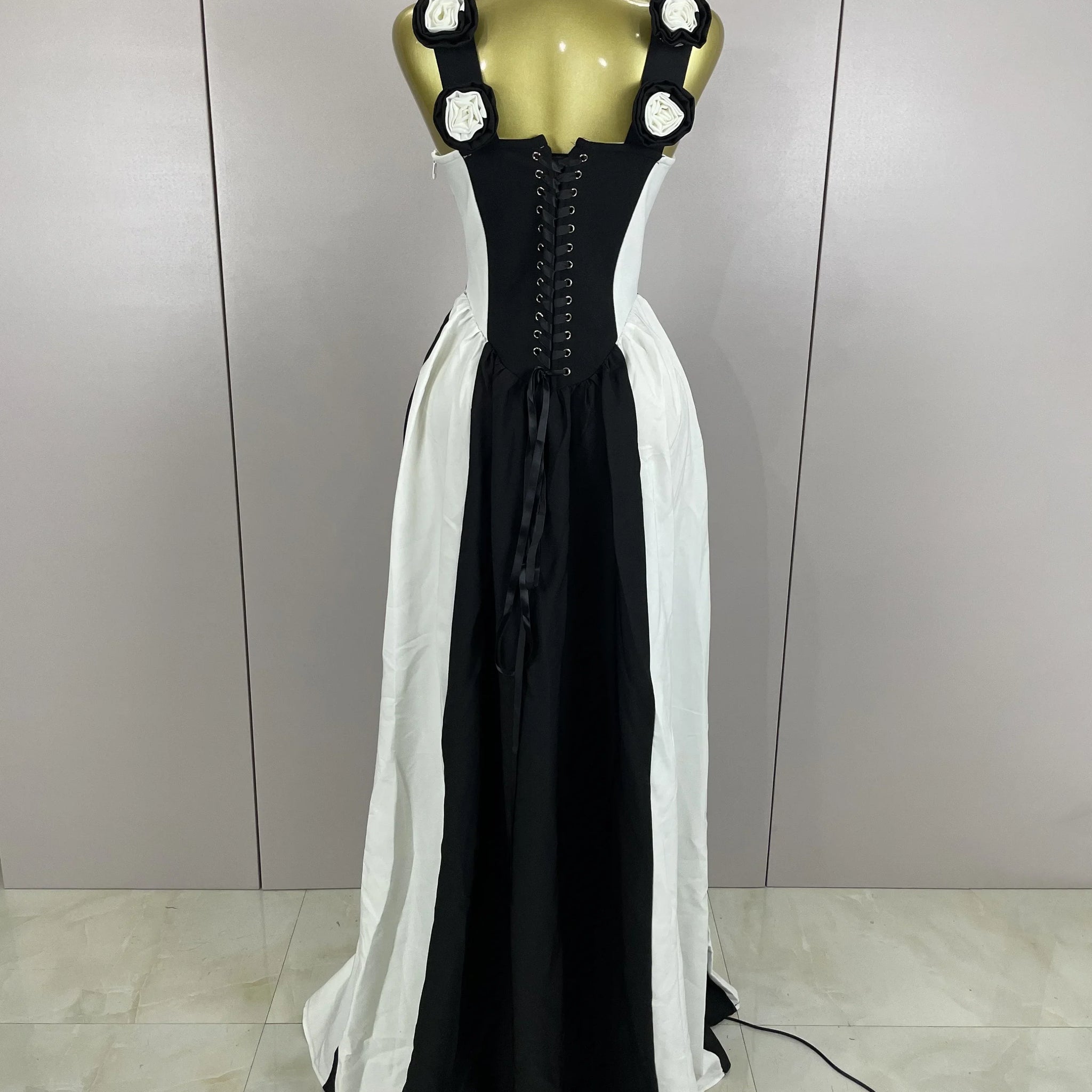 Sexy Black White Flower Stripe High fork Sleeveless Bandage Long Dress Women Vacation Party Elegangt Party Club Dresses