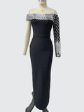 2025 Vestido Women'S Luxury Crystal Beaded Off Shoulder One Shoulder Long Sleeved Long Maxi Dress Wedding Banquet Party Gowns