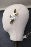Wedding Accessories Vintage Gold Color Hair Clip Pin Pearl Hairpin For Brides Leaf Porcelain flower Head Piece Bridal Jewelry