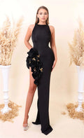 Stereoscopic Flowers Buttons Sexy High slit Ankle Sleeveless Lenght Bandage Dress Woman Evening Party Dress Party Vestido