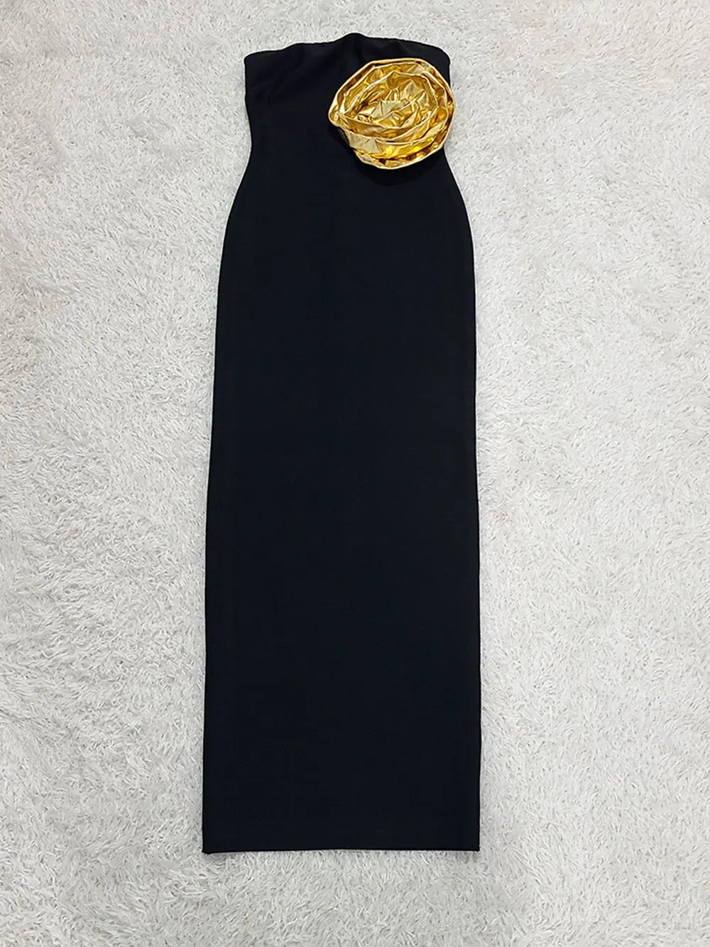 Sexy Women's 3D Flower Decorative Bandage Dress Strapless Sleeveless Bodycon Off Back Long Dresses Evening Party Vestidos black