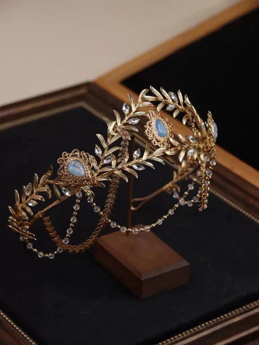 Vintage Gold Color Headband Brides Tiaras and Crowns Crystal Leaf Headpiece Headwear Wedding Accessories Bridal Hair Jewelry