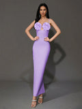 2024 Sexy Women'S Light Luxury Flower Design Bandage Dress Spaghetti Strap Sleeveless Bodycon Backless Long Dresses Vestidos