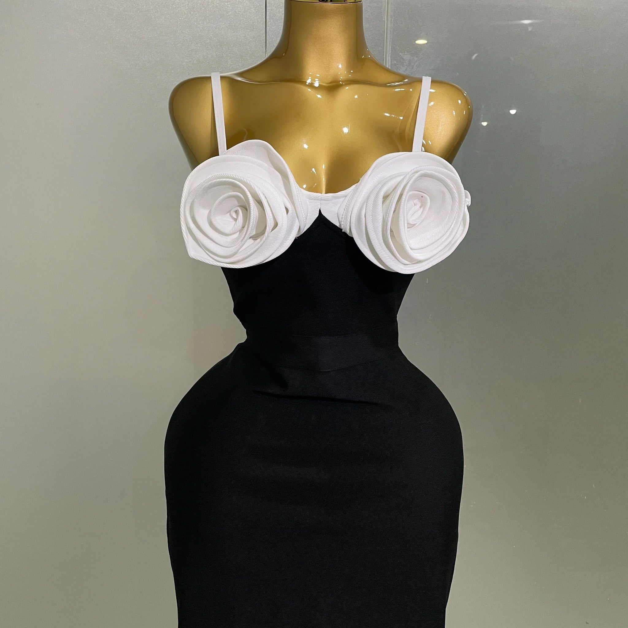 Women Celebrity Sexy Sleeveless 3D Flower Patchwork Mini Bodycon Bandage Short Dress Elegant Evening Club Party Dress black