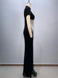 2024 New Celebrity Red Carpet Dress Women Sexy Short Sleeve Pearl Beading Bodycon Long Dress Evening Party Prom Outfit Vestido