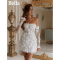 \Flora Lace Appliques Prom Dresses Off Shoulder Mini Evening Dress Detachable Sleeves Lace-up Back vestidos de fiesta