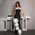 Black Color Women Sexy Off the Shoulder Bodycon Bandage Long Dress White Flowers Fashion Celebrate Evening Party Outfit black