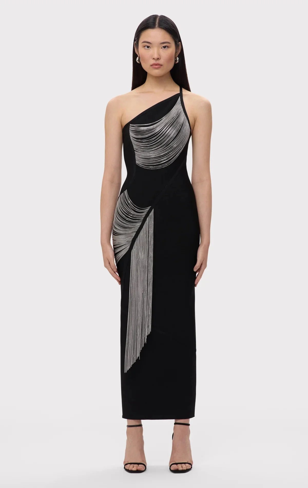 Arrival Women Sexy Halter Off the Shoulder Silver Tassels Bodycon Long Bandage Dress Evening Party Celebrate Cocktail Wear black