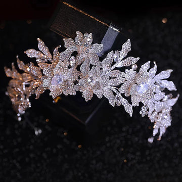 Flower Leaf Tiaras and Crowns Rhinestones Zircon Diadem Brides Pageant Prom Headpiece Bridal Jewelry Wedding Hair Accessories a