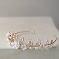 Gold Color Headband Freshwater Pearl Headpiece For Brides Porcelain Flower Hairband Wedding Accessories Bridal Hair Jewelry