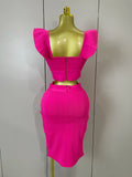 Women Sexy Backless Ruffles Red Bandage Two Pices Set Celebrity Evening Elegance Birthday Party Dress