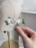 Wedding Accessories Porcelain Flower Hair Pin Clip Leaf Hairpins For Brides Bridesmaids Gold Color Head Pieces Bridal Jewelry b