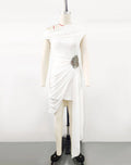 Black White Women Sexy Spandex Waist Diamond Bodycon Draped Mini Dress Nightclub Party Celebrate Cocktail Fashion Dress WHITE