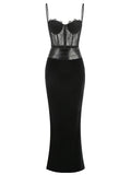 Black Women Sexy Strap Lace Fashion Bodycon Long Maxi Dress Celebrate Birthday Vacation Cocktail Outfit Vestido