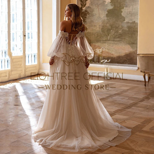 Princess A-Line Wedding Dresses White Off The Shoulder Bridal Dress Elegant Lace Appliques Wedding Gowns Custom Made