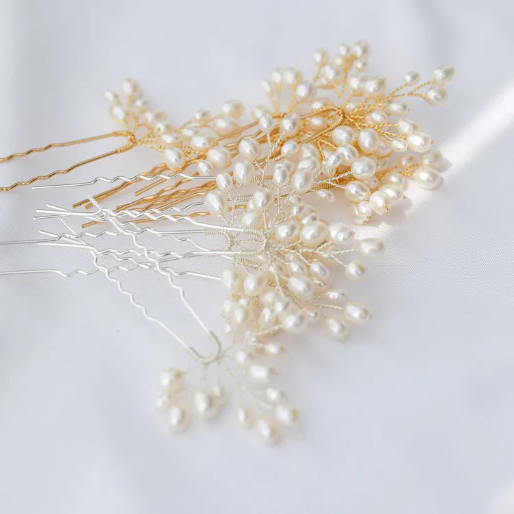 Wedding Accessories Freshwater Pearls Hair Pins Clips Vintage Gold Silver Color Hairpins For Brides Head Pieces Bridal Jewelry