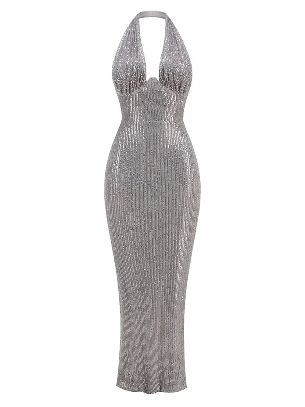 Vestido longo vermelho brilhante 2024 feminino sexy com decote pendura, image size:1000x1333