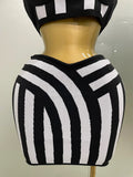 Women Celebrity Sexy Jacquard Black White Two Piece Bodycon Striped Bandage Skirt Set Designer Evening Party Dress