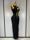 Women Celebrity Sexy Cut Out Diamonds Black Long Bodycon Bandage Dress Elegant Evening Club Party Luxury Birthday Dresses