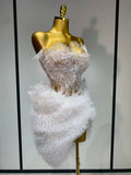 Sexy Strapless Tops Mesh Mini Skirt Two Piece Set Women Evening Party Nightclub Singer Stage Costume Luxury Birthday Gown