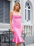 Spring Sexy Women Ruffle Design Bandage Dress Spaghetti Strap Sleeveless Bodycon Backless Midi Dress Evening Party Vestidos