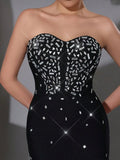Sexy Women's Nail Bead Design Bandage Dress Strapless Sleeveless Bodycon Backless Long Dress Cocktail Dinner Dress Vestitos
