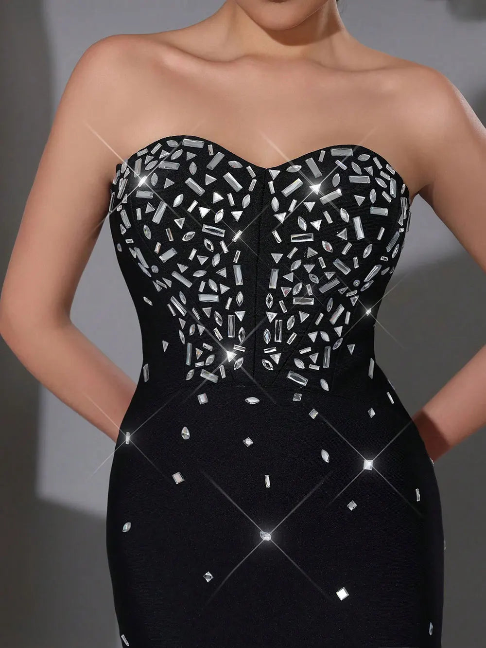 Sexy Women's Nail Bead Design Bandage Dress Strapless Sleeveless Bodycon Backless Long Dress Cocktail Dinner Dress Vestitos