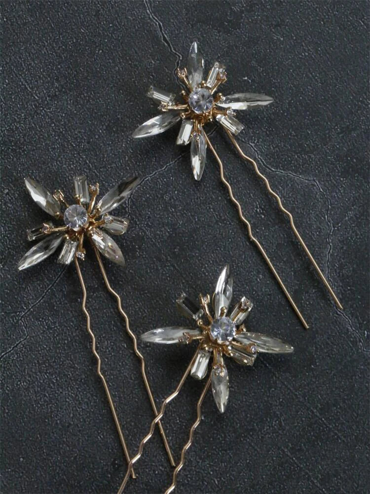 Wedding Accessories Crystal Rhinestones Hair Pins Clips Gold Color Head Pieces For Brides Bridesmaids Hairpins Bridal Jewelry b