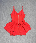 Red Color Women Sleeveless Sexy V-Neck Bodycon Mini Bandage Dress Ruffles Fashion Celebrate Birthday Party Girls' Dress Vestido