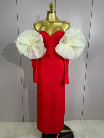 Women Sexy Off Shoulder Red Bodycon Bandage Dress Long Sleeved Celebrity Elegant Backless Dress Luxury Birthday Dresses Red