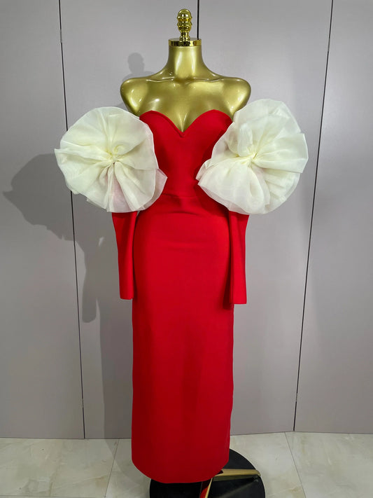 Women Sexy Off Shoulder Red Bodycon Bandage Dress Long Sleeved Celebrity Elegant Backless Dress Luxury Birthday Dresses Red