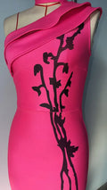 Sexy Women's Printed Bandage Dress with Hanging Neck Slant Neck Sleeveless Ruffle Bodycon Long Dress Evening Party Vestidos