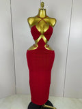 Sexy Halter Hollow Out Sleeveless Black Red Bodycon Long Bandage Dress Women Celebate Elegant Luxury Birthday Club Dress Red