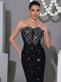 Sexy Women's Nail Bead Design Bandage Dress Strapless Sleeveless Bodycon Backless Long Dress Cocktail Dinner Dress Vestitos