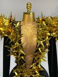 Women Sparkly Gold Rhinestone Black Velvet Long Sleeve Bodysuit Evening Party Club Gala Hosts Night Club Bar Stage Costumes
