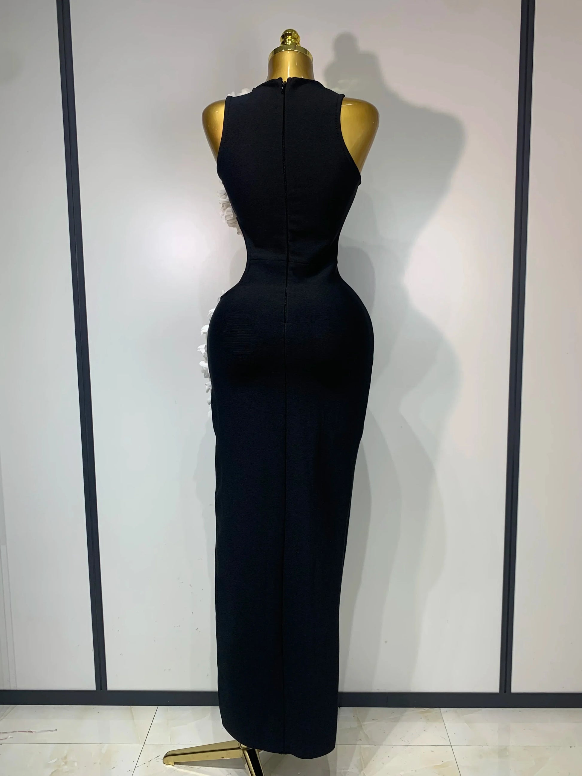 Women Sexy O Neck Flower Cut Out Maxi Long Bodycon Bandage Dress Celebrity Elegant Evening Club Party Birthday Dress