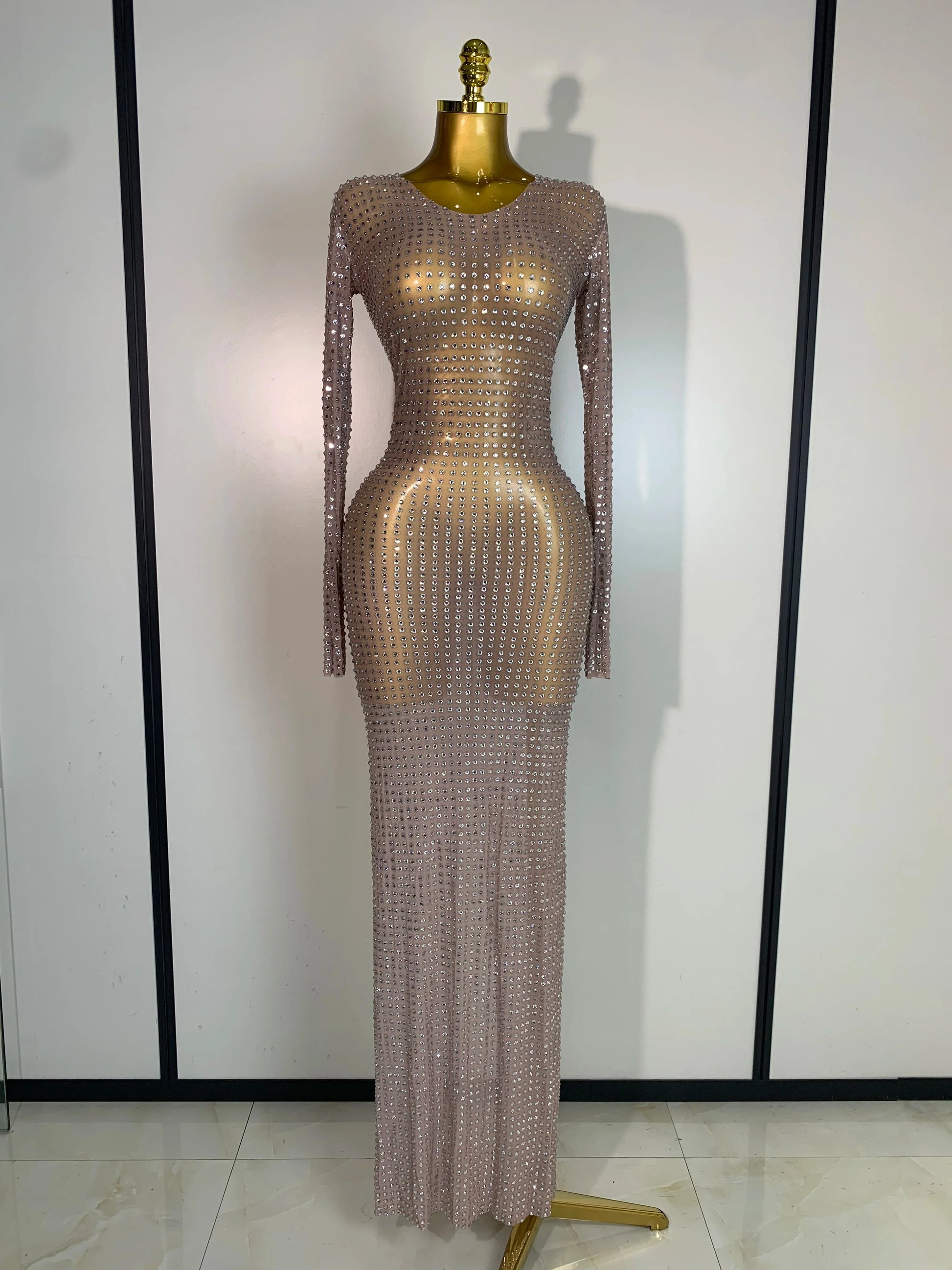 Sparkly Rhinestone Elegant Party Long Dress Celebrity Evening Luxury Birthday Nightclub Prom Gown Singer Dancer Stage Outfit Silver