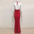 New Arrival Women Sexy Halter Shinning Rhinestones Backless Bodycon Long Dress Celebrate Nightclub Party Wedding Outfit