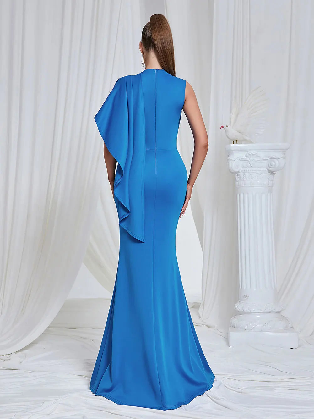 Elegant Women Maxi Dress O-neck Single Shoulder Sleeveless Bodycon Draped Split Body Long Dress Evening Club Party Vestidos