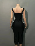 Women Sexy Slah Neck White Florals Bodycon Mid-calf Bandage Dress Fashion Elegant Evening Party Outfit Cocktail Vestido