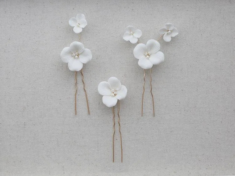 Porcelain Flower Head Pieces Freshwater Pearl Hairpins For Brides Bridesmaids Hair Pins Clips Wedding Accessories Bridal Jewelry gold a
