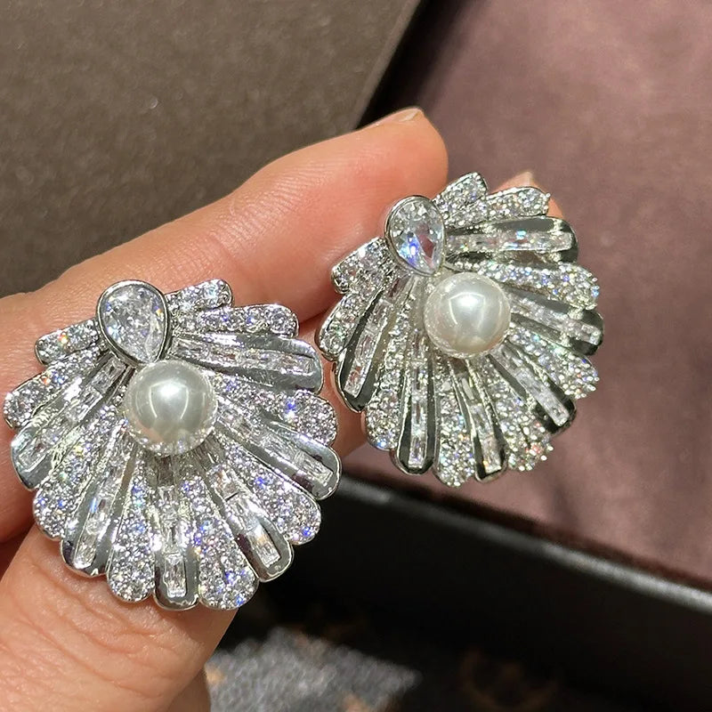 Pearl AAA Zircon Bridal Earrings CZ Cubic Zirconia Wedding Earring For Brides Accessories Women Party Dinner Dress Jewelry