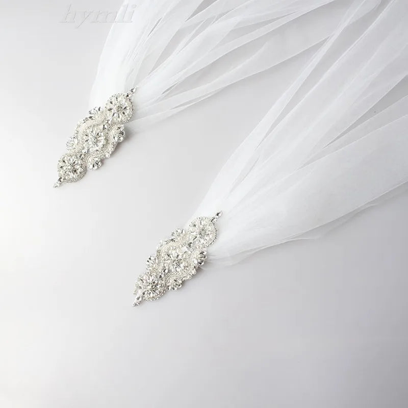 Soft Bridal Cape Veil with Diamond Appliques on Shoulder Wedding Cloak Elegant Bridal Accessory