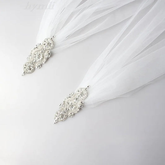 Soft Bridal Cape Veil with Diamond Appliques on Shoulder Wedding Cloak Elegant Bridal Accessory