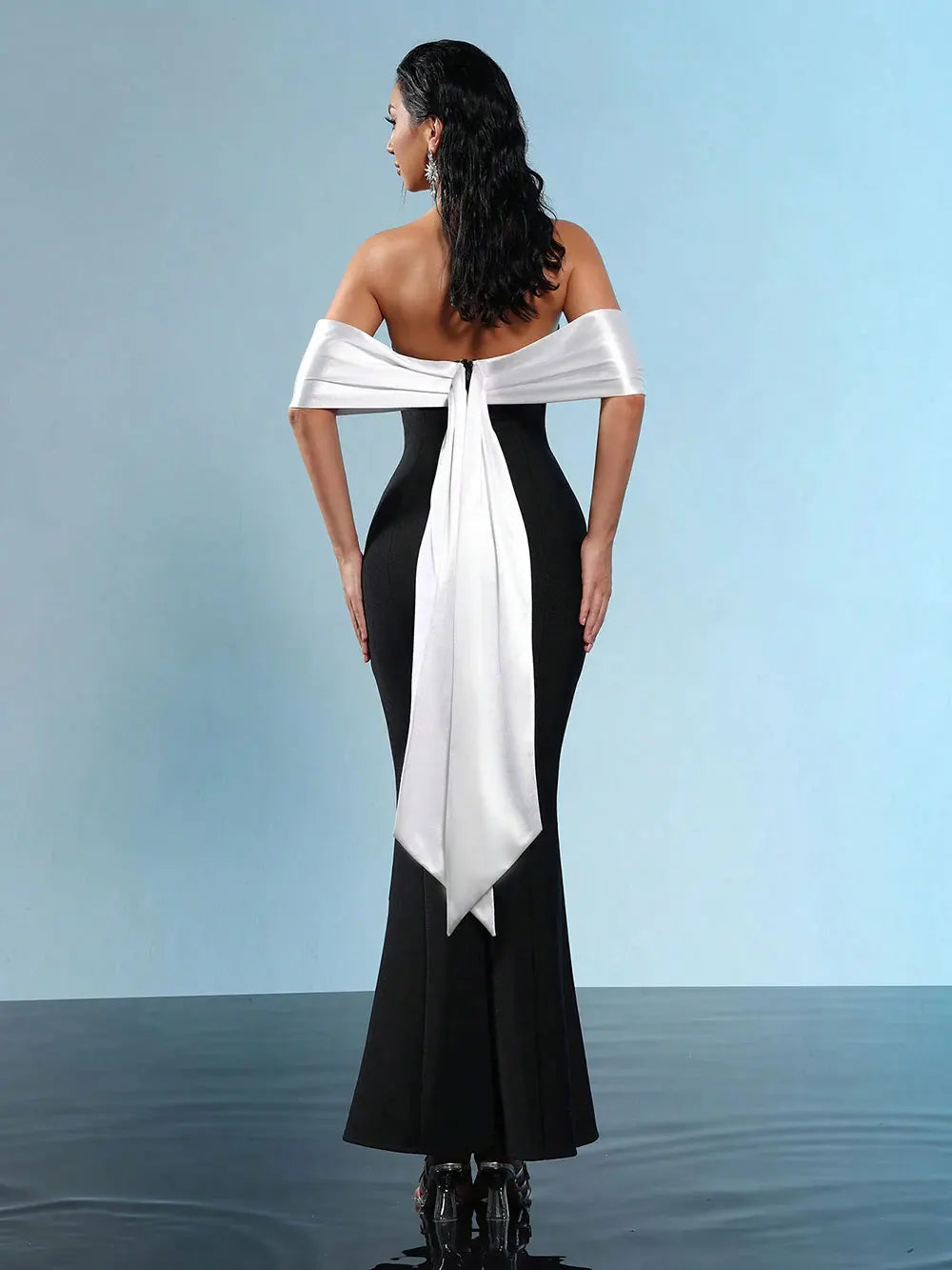 Sexy Women'S Three-Dimensional Flower Design Bandage Dress Strapless Shoulder Strap Sleeve Bodycon Backless Long Dresses