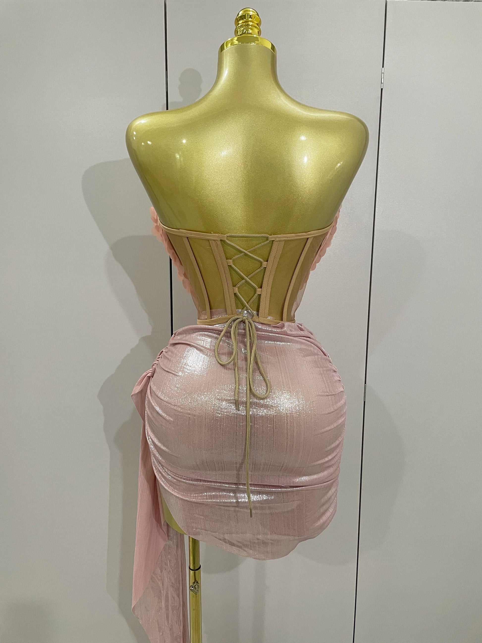 Sexy Pink Sequin Strapless 2 Pieces Bodycon Mini Dress Women Celebrate Birthday Party Bar Singer Nightclub Stage Costume
