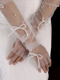 Fingerless Long Bridal Gloves Pearl Wristband Wedding Glove For Women Girl Party Evening Dress Jewelry Brides Accessories